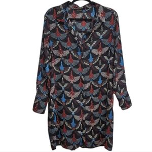 Stylish Long Sleeve bird Dress with Colorful Pattern